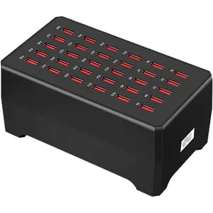 150W 30-Port Multi-Device USB  Station - Supports simultaneous  for Smartphones, Tablets, smartwatches and Other USB- Devices.(30 Port Charger Station-Black)