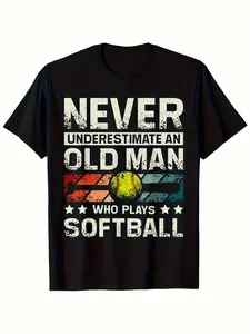 Men'S Vintage Softball T-Shirt| Never Underestimate an Old for man Who Plays Softball - Graphic Tee, Softball Tournament Shirt, Casual Sports Apparel, All-Season Comfort Fit, Ideal Gift for Men and Women,  Summer, Short-Sleeved, Printed, Pure