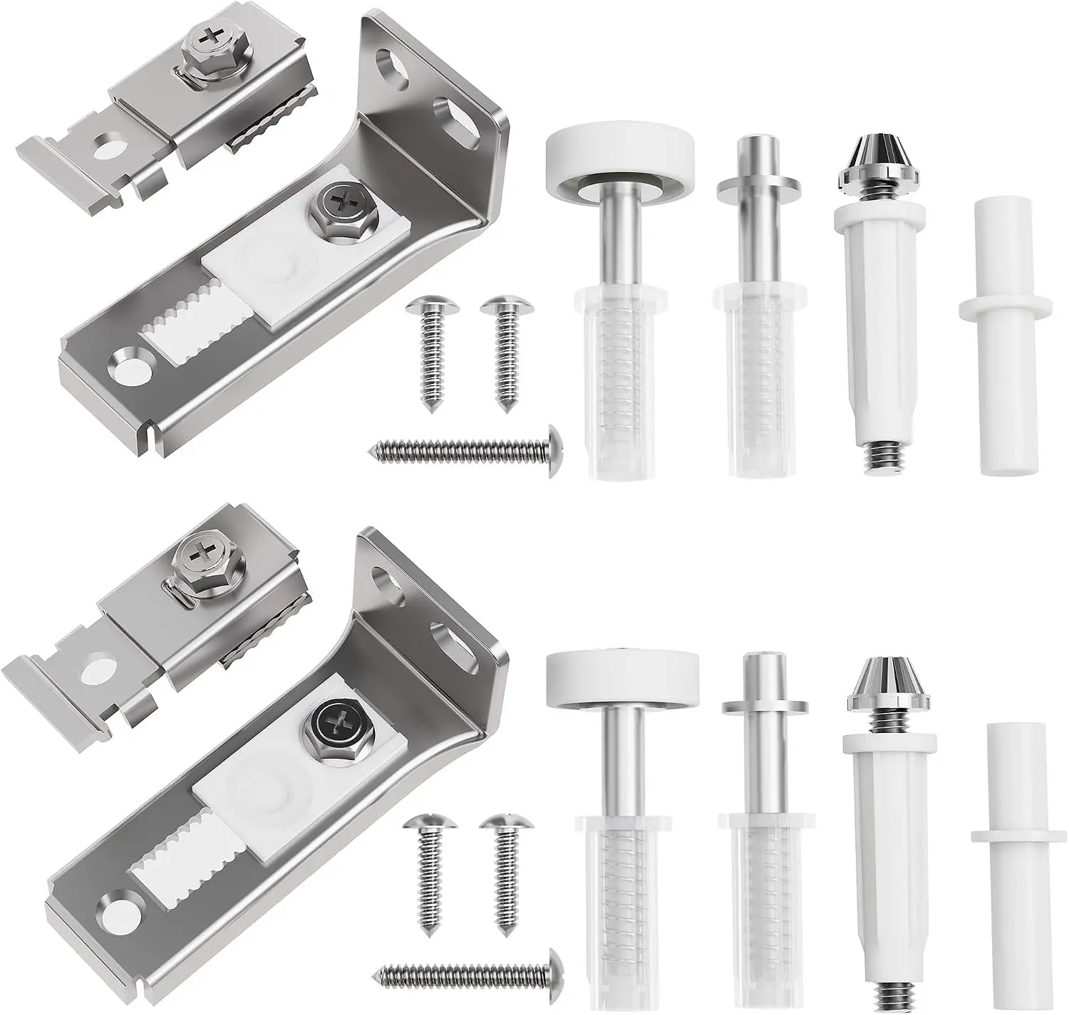 Closet Bifold Door Hardware Kit, Folding Door Replacement for 1" Wide Track | Complete Kit - 2 Pack: Brackets, Pivot Pins, Wheels, Screws. Pivot-Press Install. Gap Adjustable. Rust-Proof. Smooth & Silent