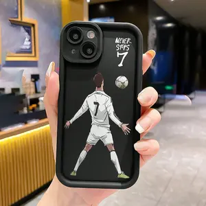 Personality Football Print TPU Pattern Phone Case for iPhone 16 15 14 Pro Max 13 12 11 XR XS Plus Shockproof Full Camera Protection Durable slim Silicone Cover