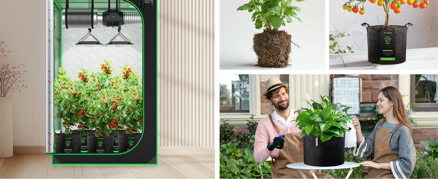 VIVOSUN 5-Pack Grow Bags, Heavy Duty Thickened Nonwoven Fabric Pots with Handles,Black