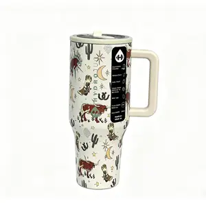 HydroJug 40oz Stainless Steel Insulated Tumbler with Straw, BPA-Free Ergonomic Handle, Large Capacity Cup Holder Friendly Travel Mug for Sports, Home, Outdoor, Classic Western Cowboy Print Design,summervibes skull outdoorfun