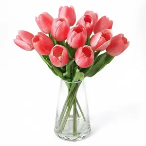 Garvee Artificial Tulips with Vase - Real Touch Silk Faux Tulips Bouquet in Rose Red, Yellow, and White. Lifelike Artificial Flowers Perfect for Table Centerpieces, Home Decor, Weddings, Valentine's Day, and Easter Decorations.
