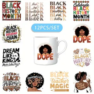 12PCS/SET Black History Month DIY Skinny Tumblers Wrap Decorative transfer paper UV DTF High Self-adhensive Wraps Transfers Decor Transfer Paper On Cup