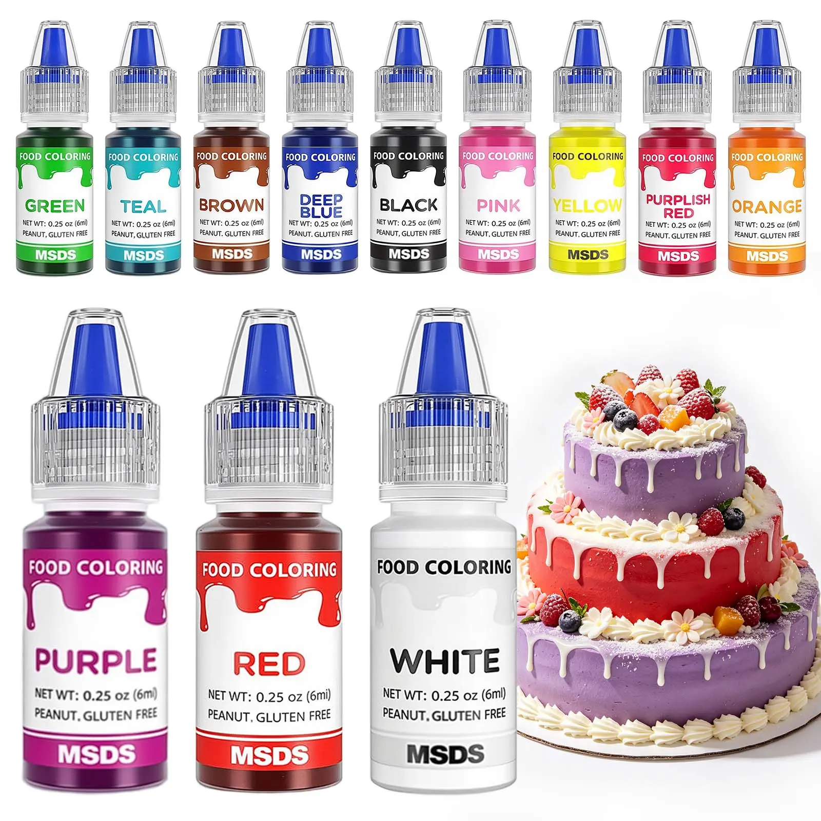 12-Pack Colored Liquid Food Coloring Set - 6ml Vibrant Gluten-Free Edible Dye for Pink Fondant, Cake Batter, Royal Icing & Meringue - Tasteless Food Grade Baking Supplies for Easter, DIY Slime Safe, Edible Dye Food Coloring