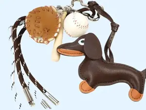 Dachshund Bag Charm Leather|Baseball Dog Keychain|Wiener Dog Bag Accessory