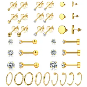 OIDEA 24PCS 316 Stainless Steel Boxed Body Piercing Jewelry Set - 3-5mm CZ Studs, Helix Earrings, Multi-Ring Earrings, Nose Piercing Rings for Women