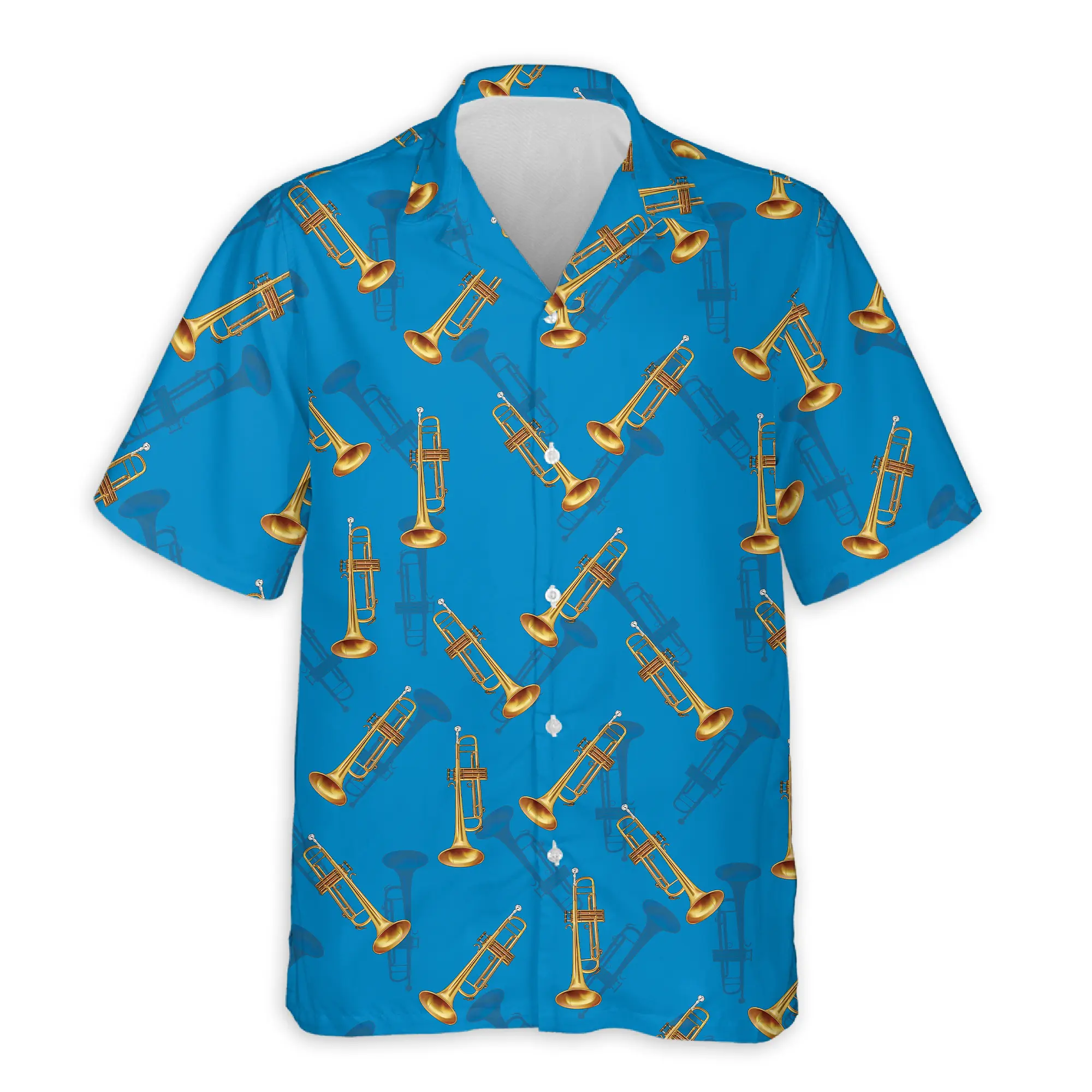 Music Hawaiian Shirt Trombone Pattern Button Down Summer Vacation Beach Party Shirt