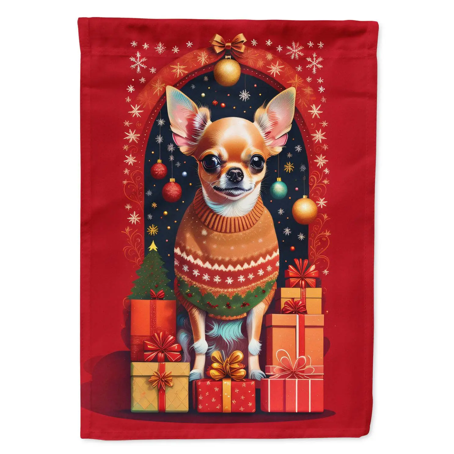 Chihuahua Holiday Christmas House Flag
