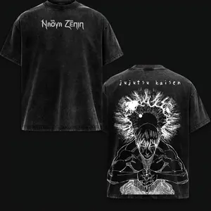 Men's Vintage Washed Distressed Jujutsu Kaisen Naoya Zenin Round Neck Short-Sleeve T-Shirt - Menswear Top with Heavenly Restriction Anime Graphic, Oversized Streetwear Clothes for Him