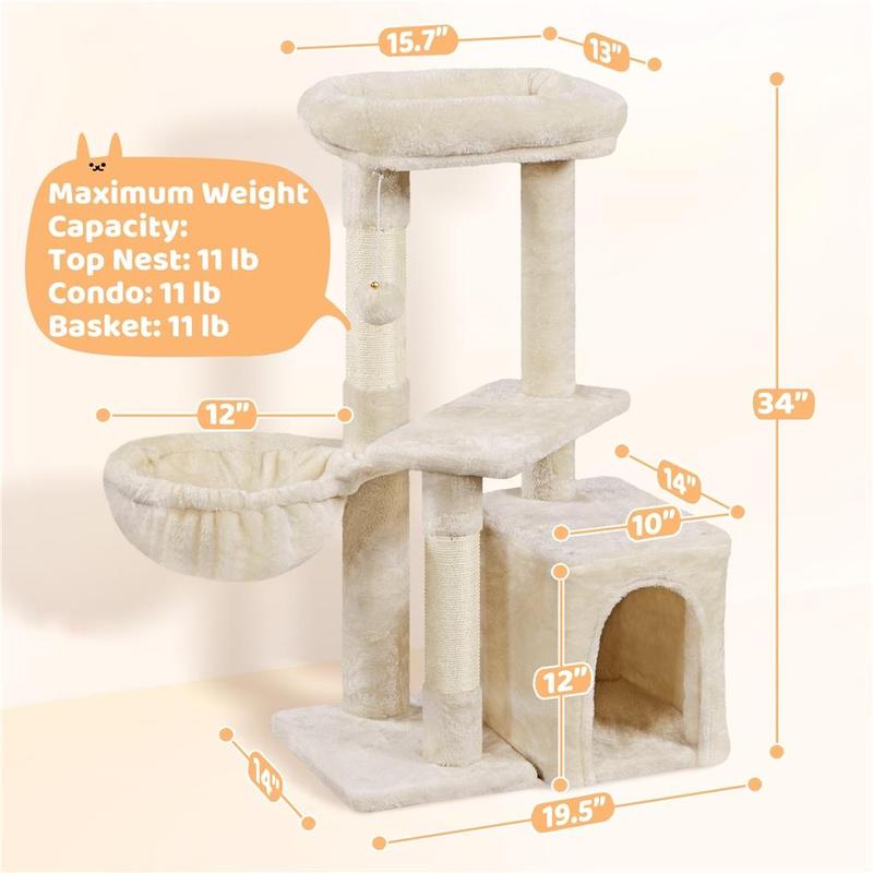 Costoffs Cat Tree, Multi Level Climbing Tower for Indoor Cats, Pet Activity Center Scratching Post Indoor Furniture Bed with Basket for Kittens
