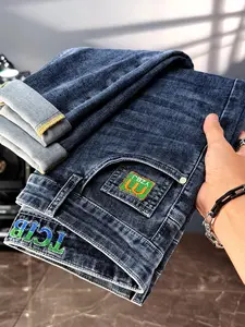 Men's Straight Leg Jeans Luxury Business Casual Long Pants Classic Cat Must Wash Process Embroidered Pocket Leather Waist Detail Comfortable Durable