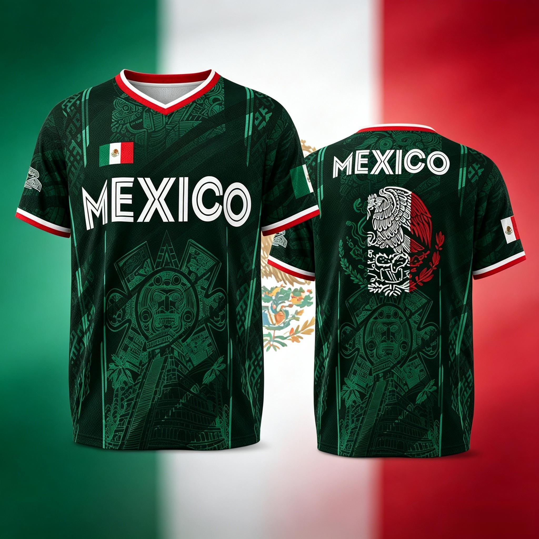 2026 Mexico Soccer Jersey, Chichén Itzá Pyramid Graphic Retro Soccer Jersey, All over Print, Casual Style for All Seasons, Classic Throwback Jersey Sportswear Top 2026 Mexico Soccer Jersey, Chichén Itzá Pyramid Graphic Retro Soccer Jersey, All over Print, Casual Style for All Seasons, Classic Throwback Jersey Sportswear Top