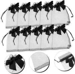 Premium Sheer Organza Bags 20 PCS 4"x4.7" 10x12cm Pink Wedding Favor Bags for Jewelry Gift Party Christmas Festival with Elegant Bow Ties