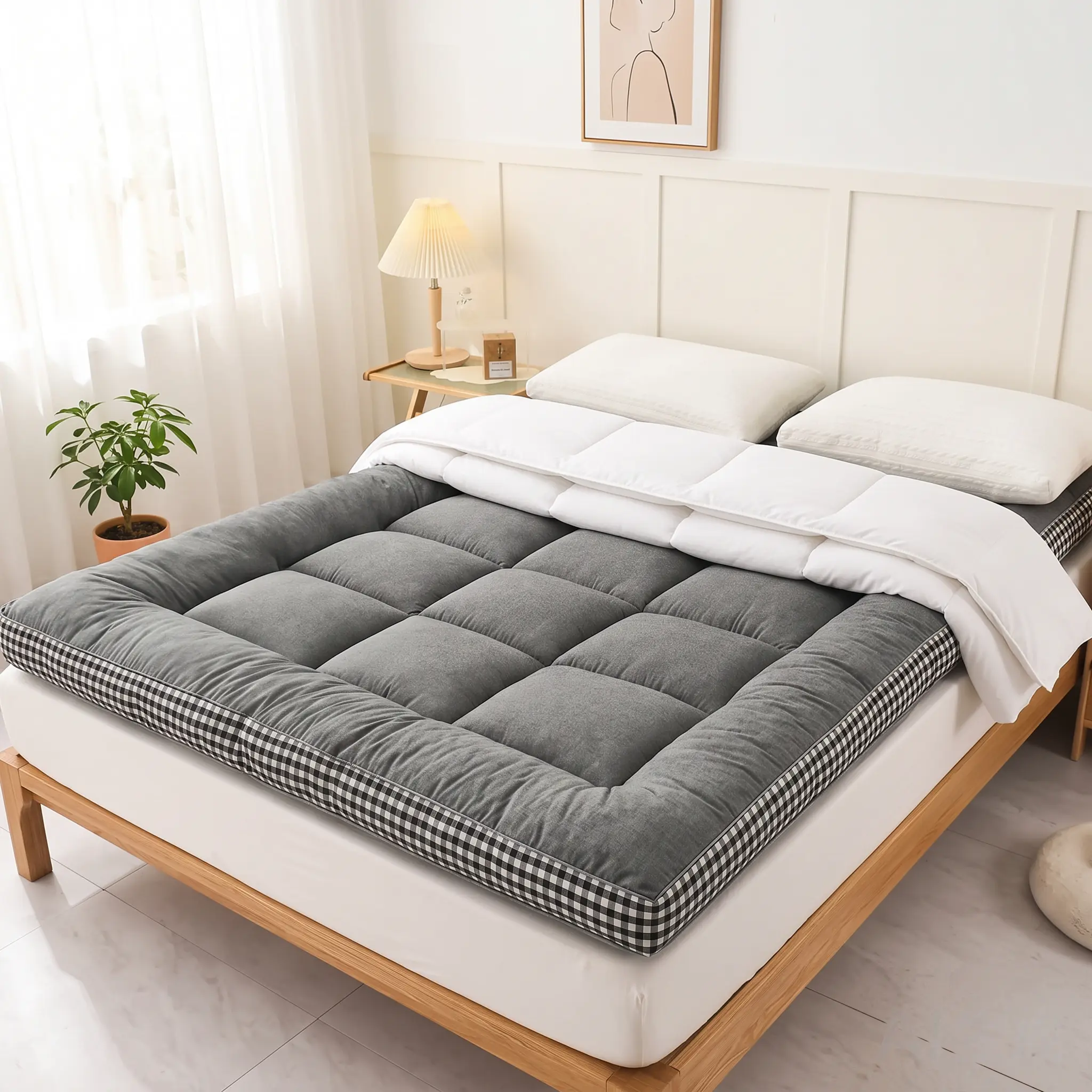 King Size Mattress with Checkered 3-Dimensional Edges (Bedding & Linens Mattress for Textiles & Soft Furnishings Use)