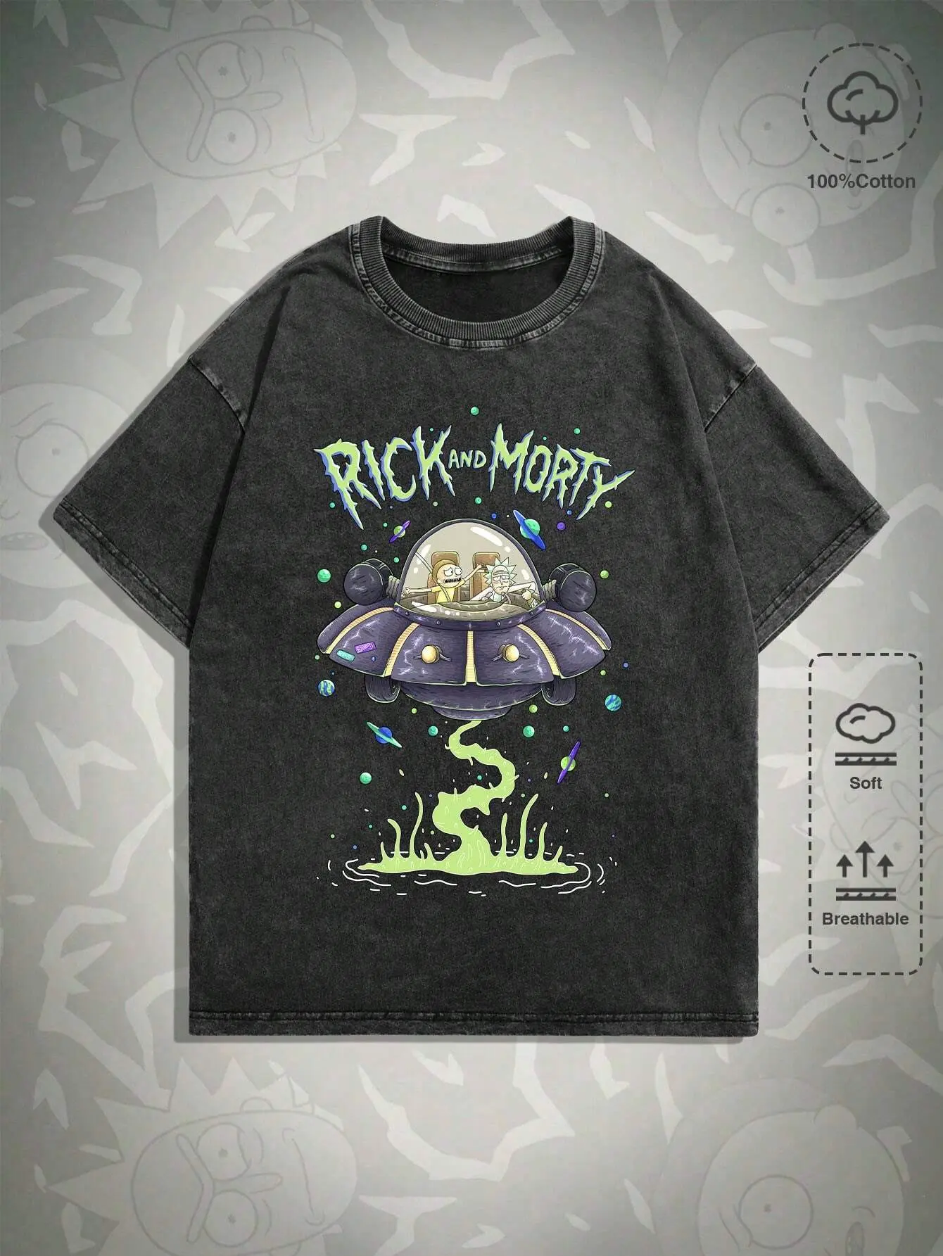 ROMWE MEN Rick and Morty | ROMWE Men Cartoon And Letter Graphic Drop Shoulder Oversize Tee For Summer, School ,Funny Sci-Fi Casual Top for Anime Cartoon Fans, Gaming Lovers, Daily Wear & Parties