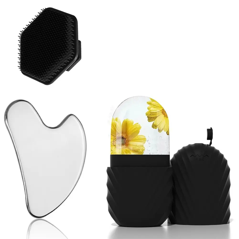 Shell Silicone Ice Tray + Scratching Board + Hexagonal Face Brush Set, Face Scrubber Tool, Facial Massage Tool, Facial Care Tools, Self Care Tool, Beauty Tools, Reduces Swelling, Perfect Gift for Valentine's Day