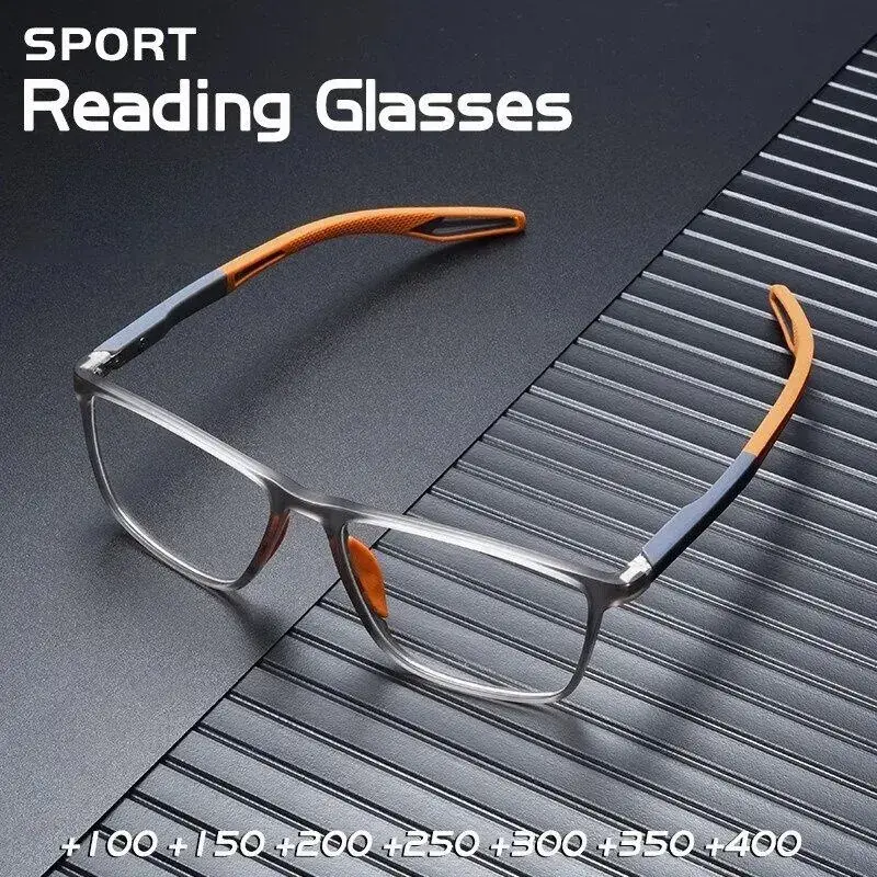 Fashion TR90 Male Reading Glasses, Spring-Leg Presbyopia Glasses with Anti-Blue Light, Strength +100 to +400