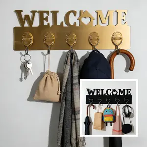 Wall-Mounted Key Holder Set, Gold &, 5 Hooks Per Unit, No-Drill Installation, Ideal for Keys, Dog Leashes, Towels, Medals, Necklaces