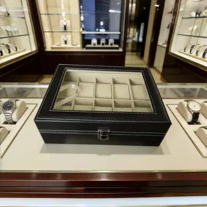 High-End Artificial Leather Watch Storage Box, 6 Compartment Jewelry Display Case, Safe Flip Cover Protection, Unisex Watch Organizer