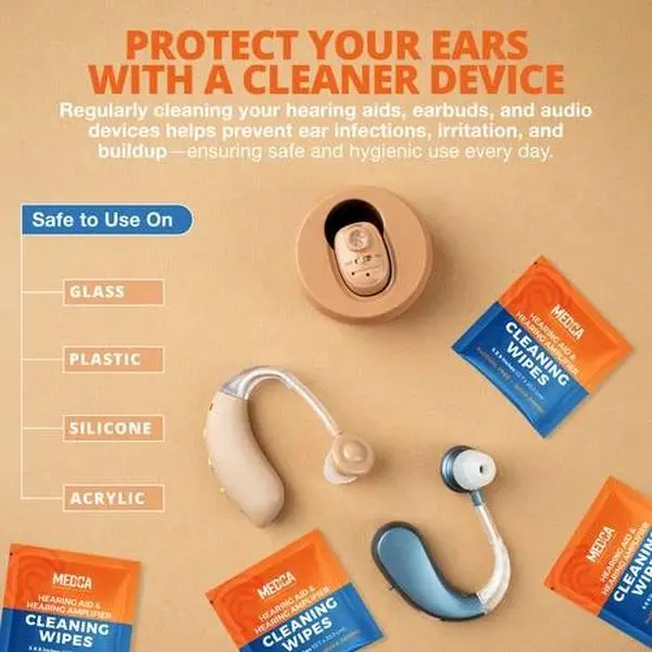 Hearing Aid and Hearing Amplifier Wipes - (100 Count) Individually Wrapped Singles for Hearing Aids, Earphones, Headphones