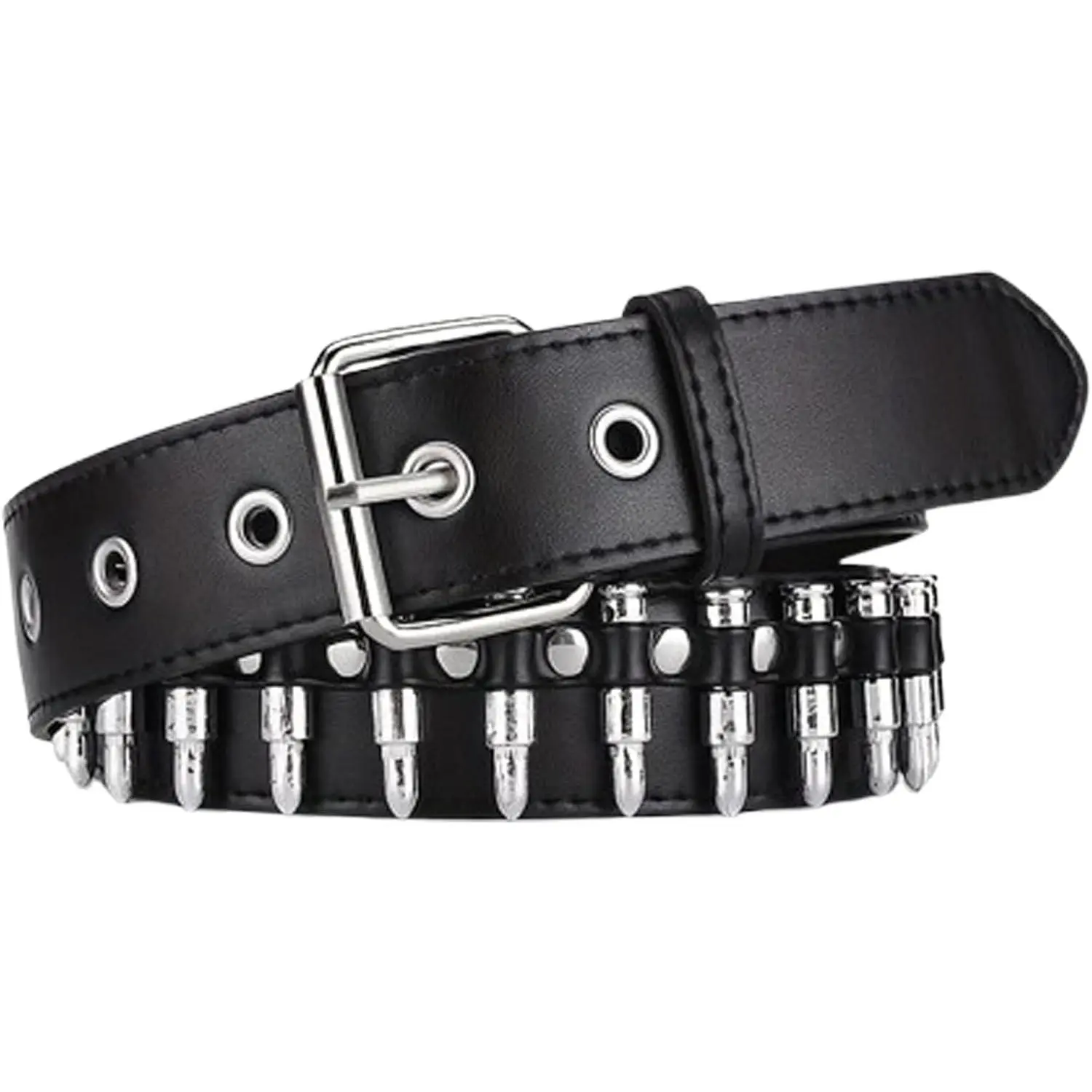 Black Bullet Rivet Belt Studded Gothic Belt Stud Waist Belt Punk Metal Belt Scene Style Belts Leather Grommet Belts For Halloween Cosplay