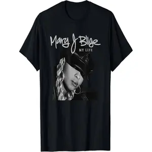 Mary J. Blige 'My Life' Tracklist Men's T-Shirt - Black Cotton, 100% | Soft & Comfortable Crew Neck Tee with Iconic Album Art Design | All-Season Wear