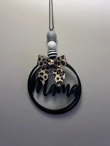 Mama Car Charm with Leopard Print Bow Laser Cut