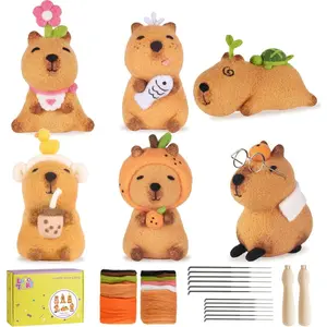 Needle Felting Kit, 6 PCS Farm Animal Beginner Needle Felting Kits, Wool Felt Tools with Foam Pad, Craft Party Supplies for Beginner Adults (6pack Capybara)