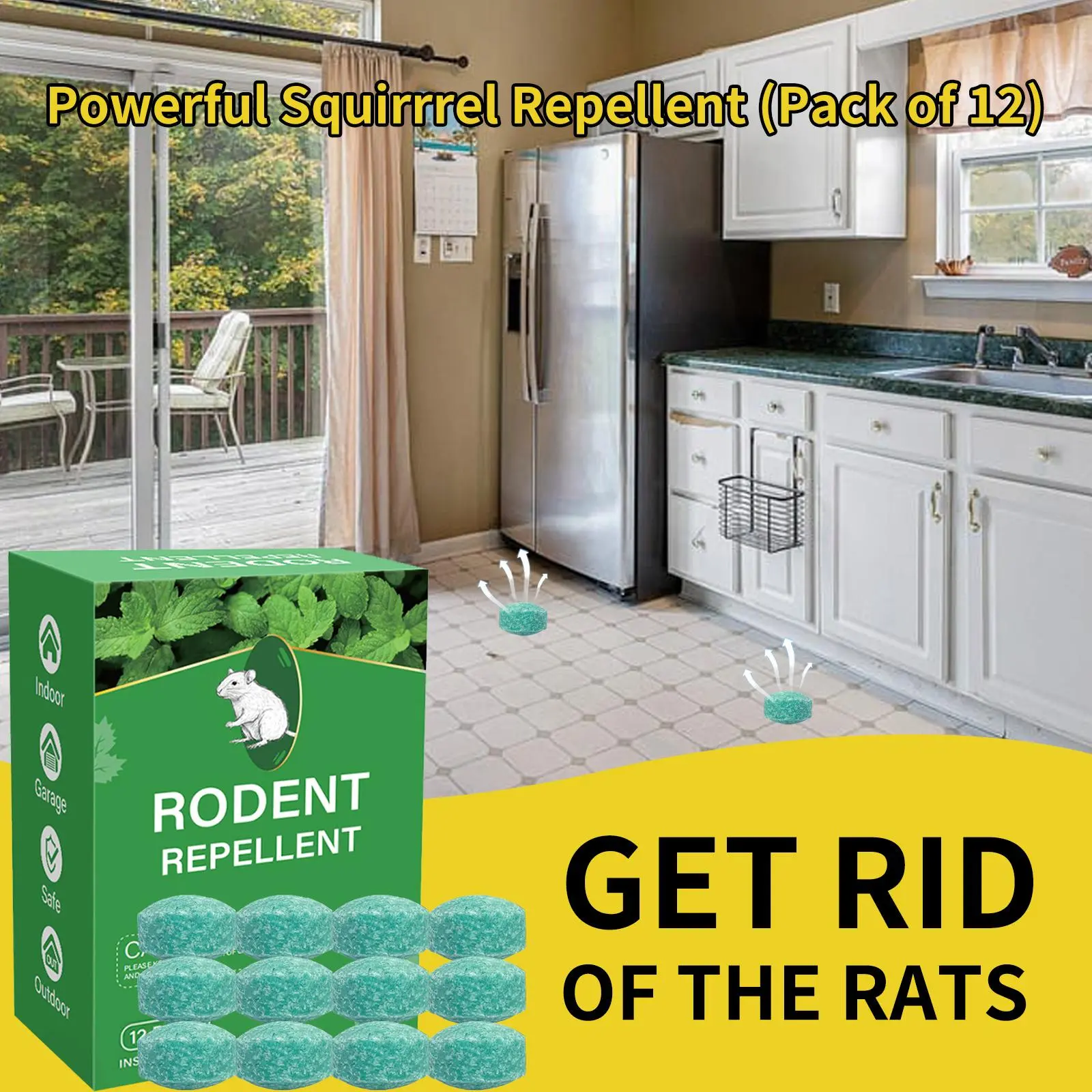 Natural Essential Oils Peppermint-Lemon Rodent Repellent - Humane Method, Long-Lasting, Pet & Family Safe, Suitable for Kitchens/Garage, Indoor/Outdoor Pest Control for Squirrels, Mice