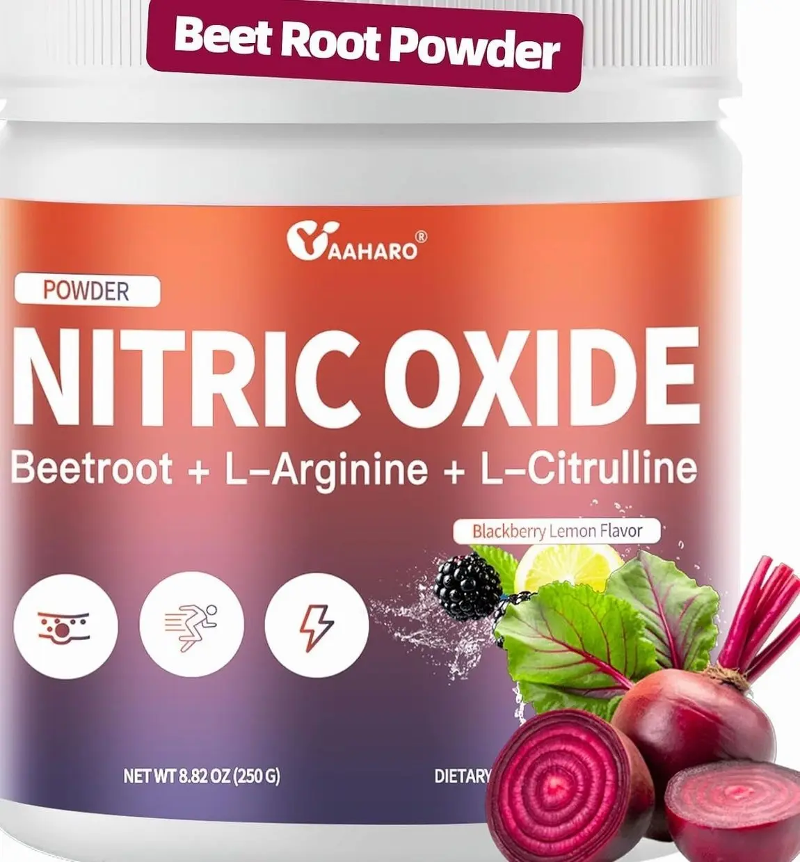 Nitric Oxide Supplement - Beet Root Powder with L-Citrulline & L-Arginine, Nitric Oxide Supplements for Men Women with Beetroot, Supports Energy, Heart Health, BlackBerry Lemon Flavor, 35-Day Supply
