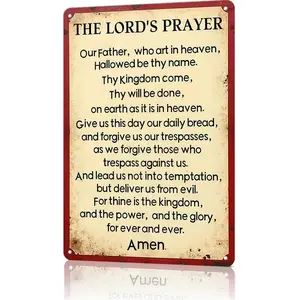 The Lord's Prayer Our Father Who Art In Heaven 8x12 Inch Aluminum Metal Sign - Christian Wall Decor for Church, Entryway, Living Room, Prayer Room - Retro Tin Sign Gift for Christians & Faithful