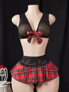 Sexy Roleplay Lingerie Set - Lace Contrast, Solid Color Design, Mini Skirt - Perfect for Cosplay & Daily Wear!