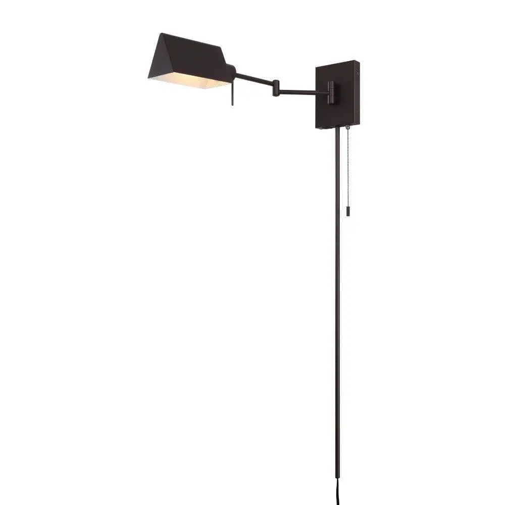 JONATHAN Y Arlo Farmhouse Industrial Single Swing Arm Plug-In or Hardwired Iron LED Wall Sconce with Pull-Chain