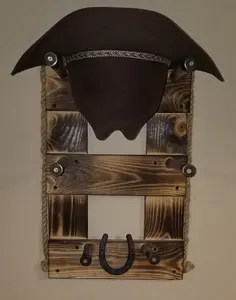 2V Vertical Cowboy Hat Rack | Handcrafted Wooden Organizer | Rustic Western Hat Display | Space-Saving Home Decor | Made in USA | Wall-Mounted with Bolo Tie Design | 10" x 18" x 10" - Hanging