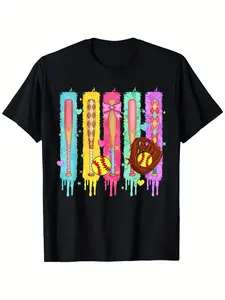 [Casual Softball Tee] Softball Drip T-Shirt| Breathable, Casual Comfortable Top Streetwear Fashion Casual Summer Tee Crew Neck Short Sleeve T-Shirt for Boys