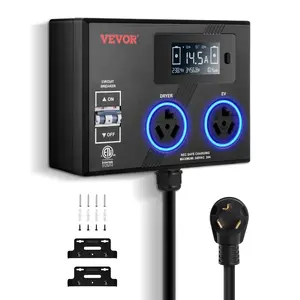 VEVOR NEMA Splitter for Dryer and EV, 3-Color LED Indicator, 240V Smart Power Distribution, With NEMA 10-30 Plug, Two NEMA 10-30 Outlets, 3.4 in LCD Screen, Max 24A Dryer EV, Tested to ETL StandardSummervibes