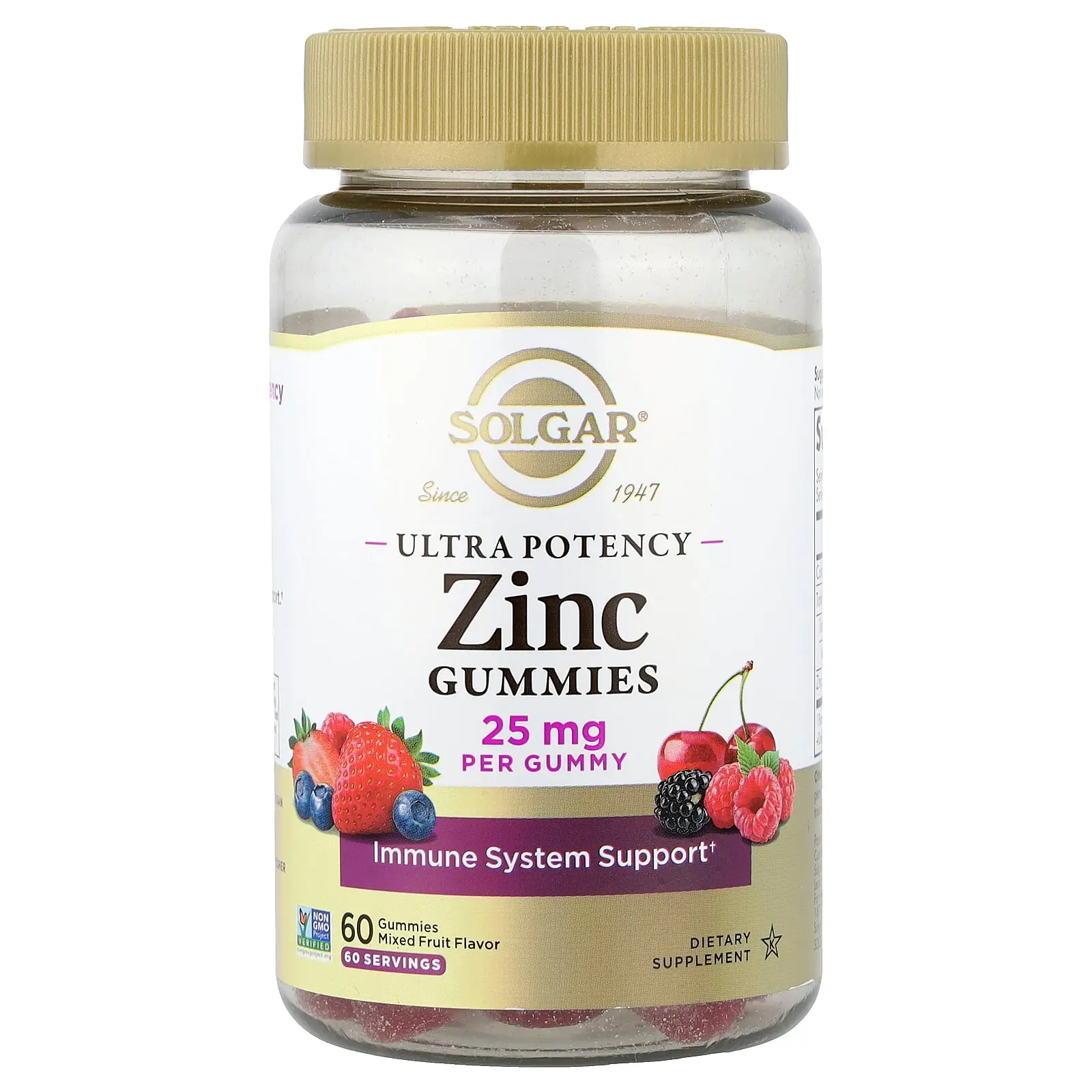 Solgar Ultra Potency Zinc Gummies, Mixed Fruit, 25 mg, 60 Gummies