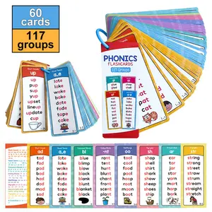 Phonics Word List Card Set, Flashcards, 60pcs/set 117 Groups Pronunciation Word List, Vocabulary Building Aids with Over 900 Pronounced Rhyming Words