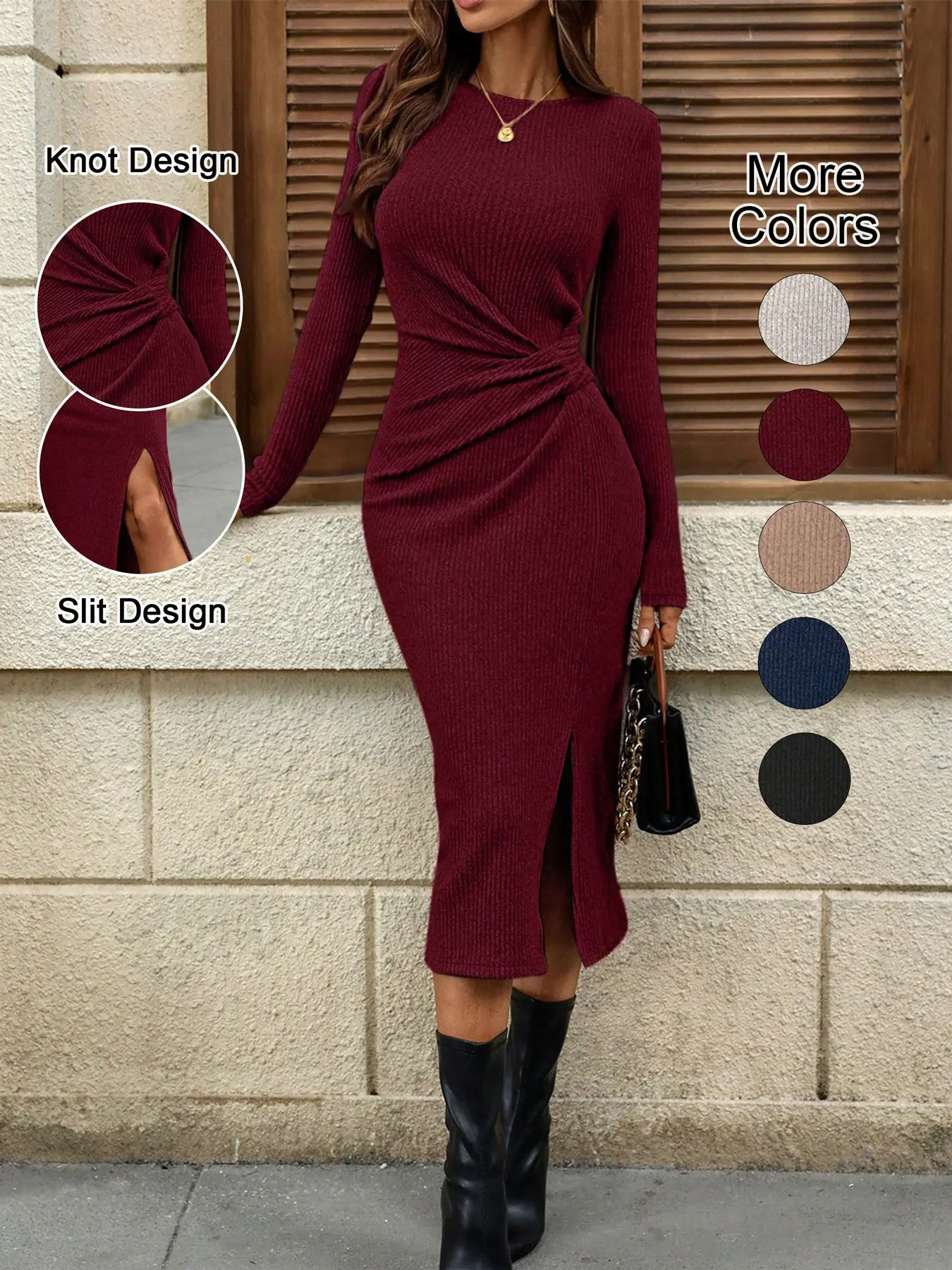 navy blue dress for baby girl Midi Office Dress Women Long Sleeve Pullover Chiffon Bodycon Floor-Length  Autumn Dress