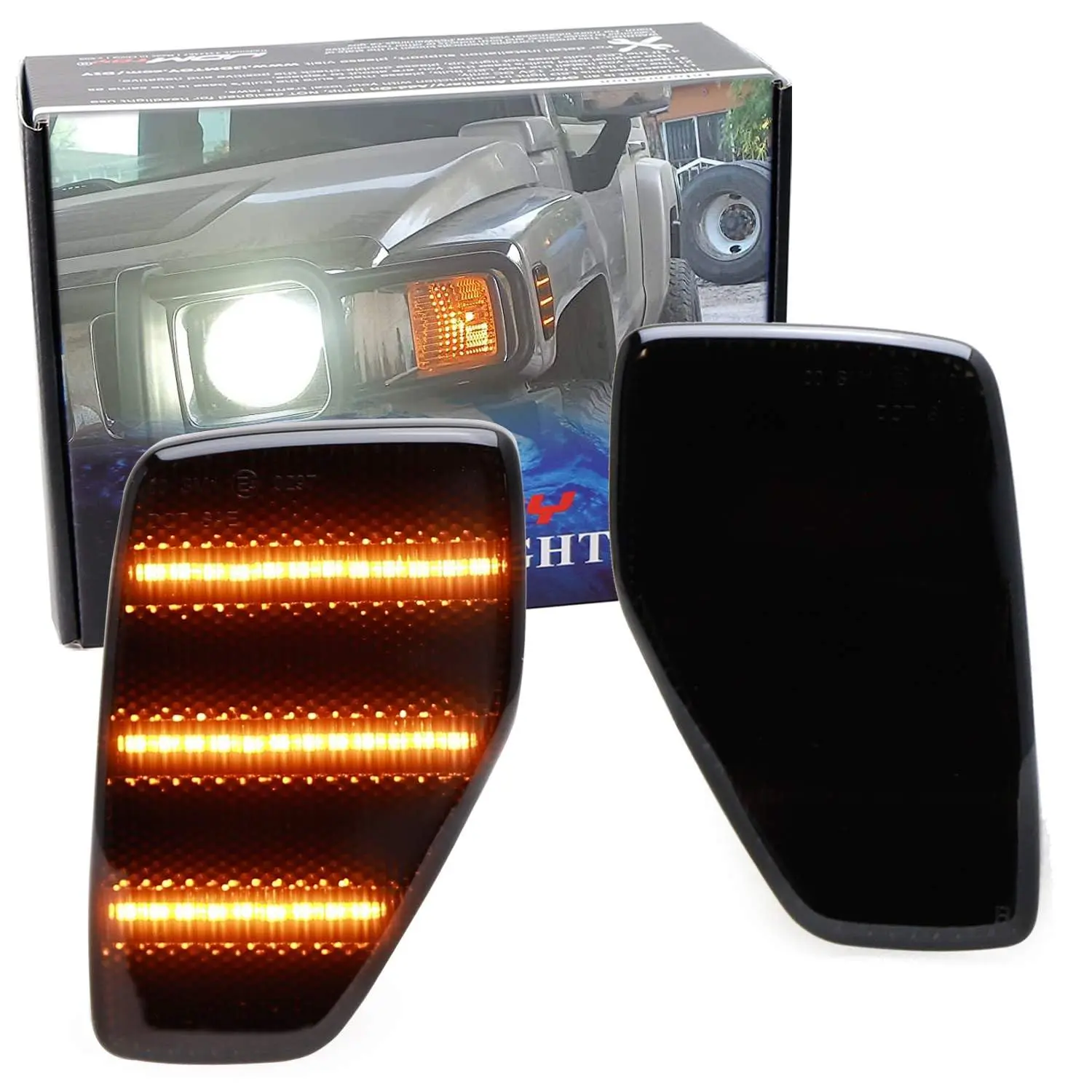 iJDMTOY Black-Out Smoked Lens Amber Triple-Row LED Strip Front Fender Side Marker Lights For Hummer 2006-2010 H3, 2009-2010 H3T