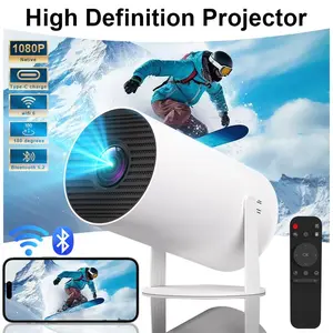 Android Remote Control Projector with WiFi 6 & BT, Auto Vertical Correction, Full HD 1080P Support, Portable Design, Wireless White Audio Bluetooth Screen Cable