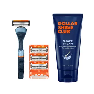 Dollar Shave Club Men's Razor Bundle – Diamond Grip Handle + Classic 4-Blade Refills (4ct) + Shave Cream