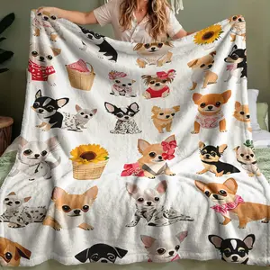 Cute Chihuahua Patchwork Blanket, Soft Flannel All-Season Throw, Vintage Style, Perfect Gift for Dog Lovers, Sofa Bed Office Camping