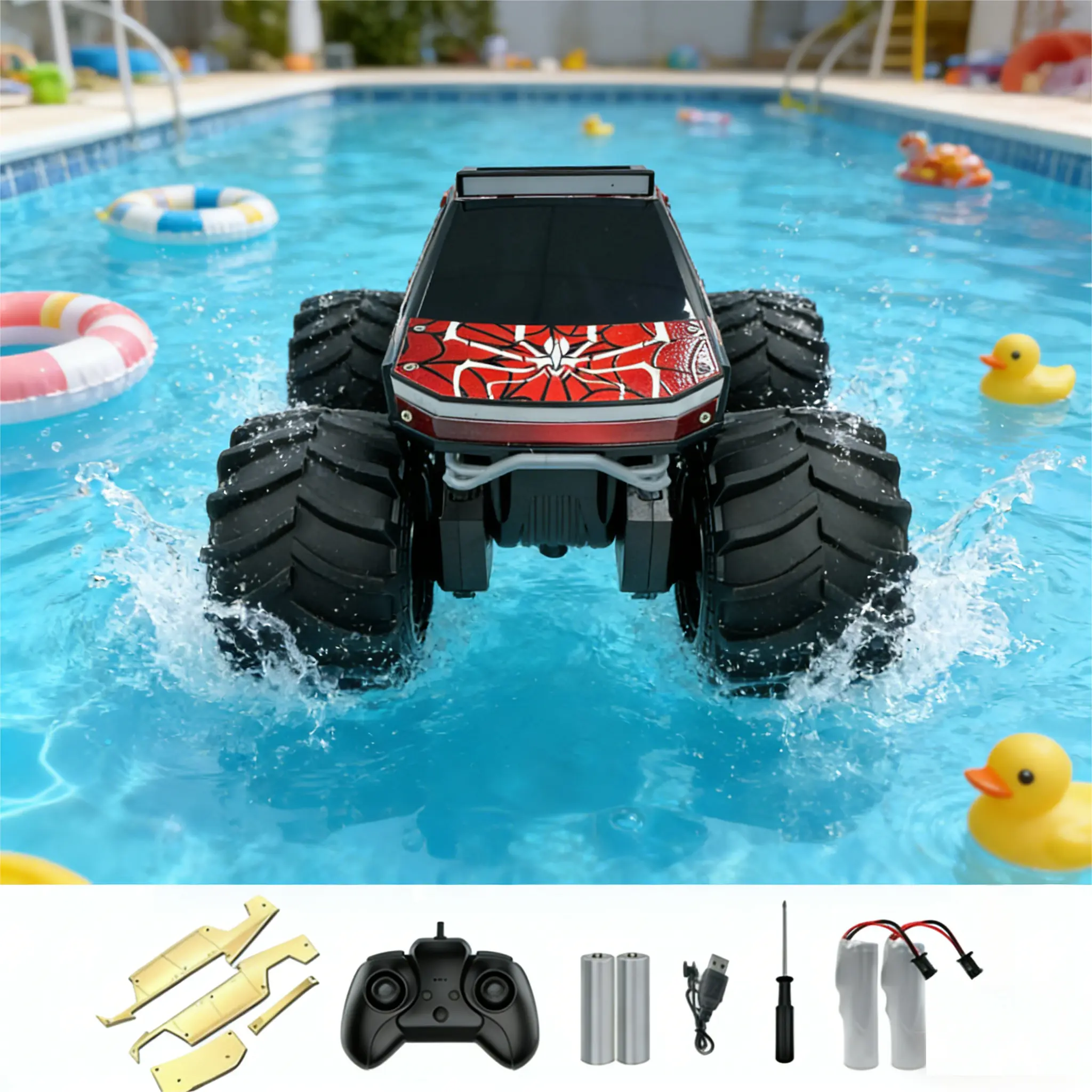 1:18 RC Controlled Radio-Controlled Car, 2.4GHz Waterproof Cyber 4WD All-Terrain Off-Road Monster Pickup Toy with 2 Rechargeable Batteries, Hard PVC Shell Shrugs Off Bumps & Extra Gold Shell Sparks DIY, Radio-Controlled Cars