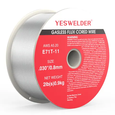 YESWELDER E71T-11 Gasless Flux Core Wire, .030"/.035" Self-Shielded Mild Steel Option for MIG Machines, 2LB Spool, All-Position Versatility, Easy Feed, Metal Compatibility, Outdoor Use, Single/Multi Pass, No Gas Needed