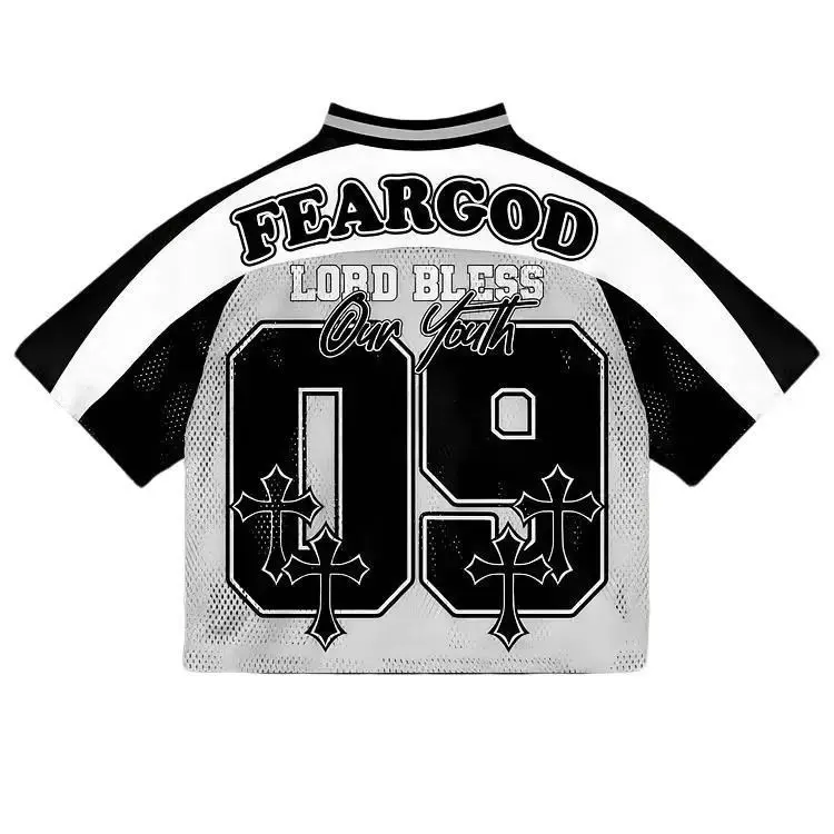 Streetwear Cropped Mesh Football Jersey V Neck Black White Lord