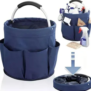 Multi-functional foldable storage basket, multi-functional garden tool carry bag with 6 pockets, portable storage bag with round handle, suitable for home office, dormitory and outdoor use, convenient to carry and durable.
