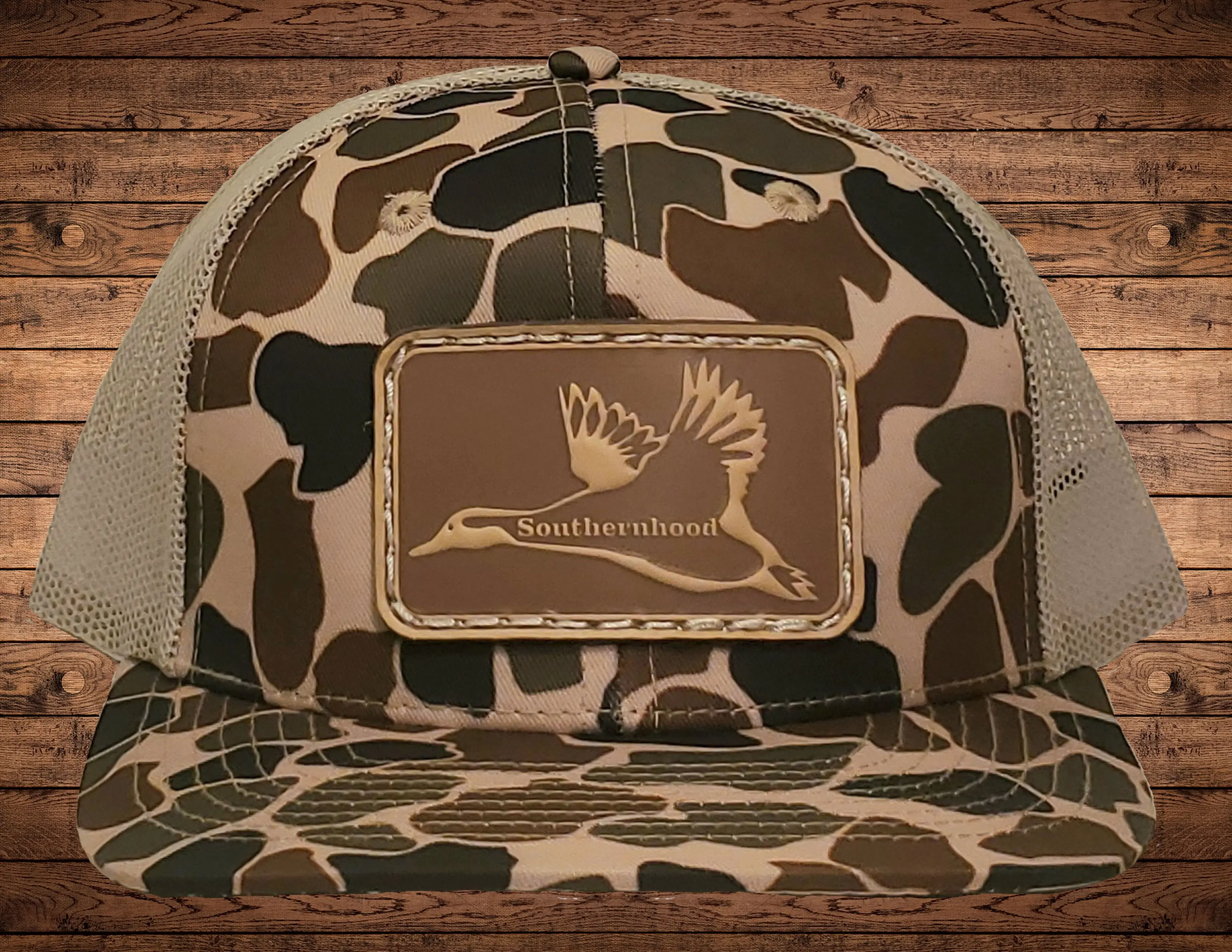 Leather Duck Patch on Classic Duck Camo Hat.
