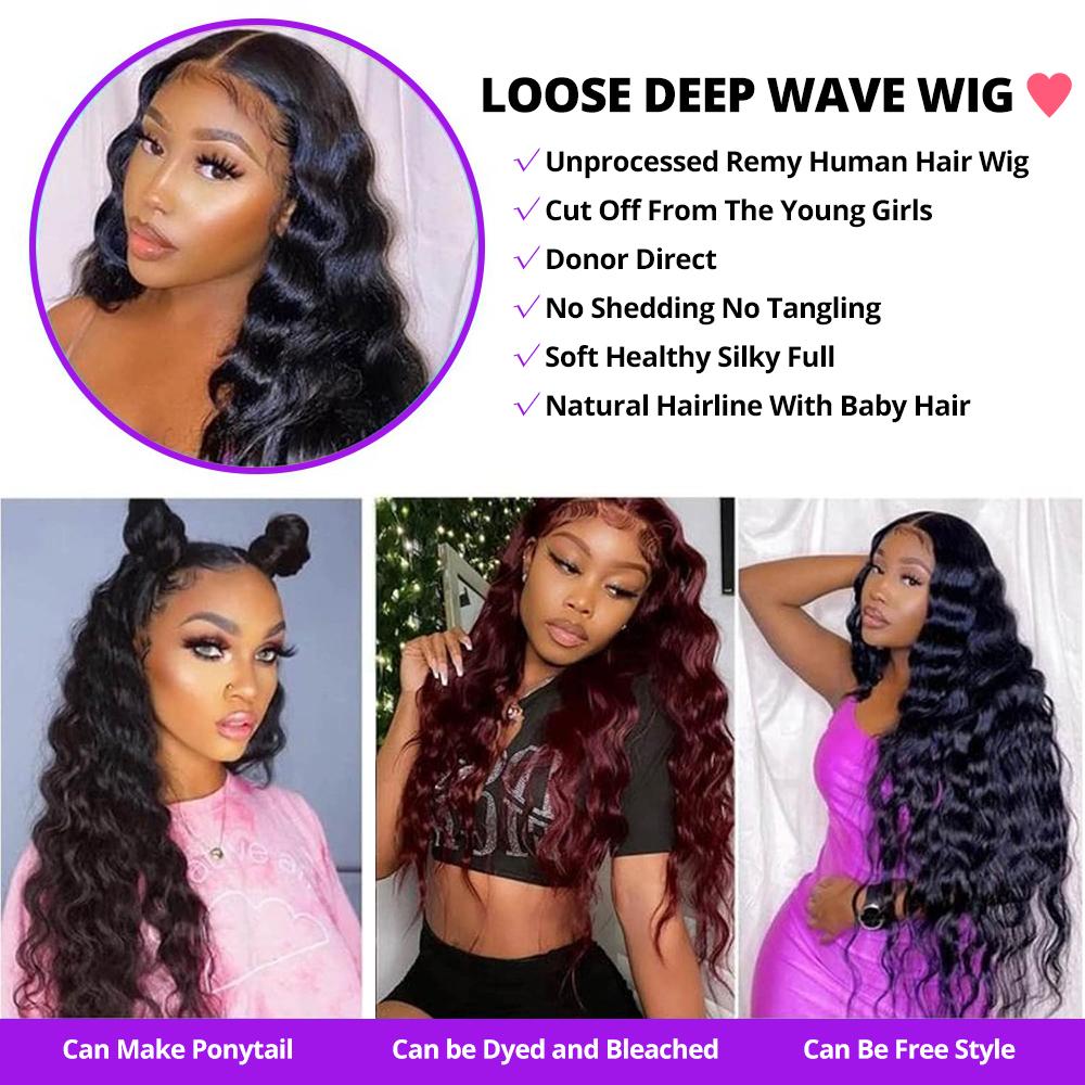 Ama 5x5 Glueless Loose Deep Wave Lace Closure Wig 180 Density 13x4 Pre Plucked Lace Front Human Hair Wigs For Women Ama 5x5 Glueless Loose Deep Wave Lace Closure Wig 180 Density 13x4 Pre Plucked Lace Front Human Hair Wigs For Women